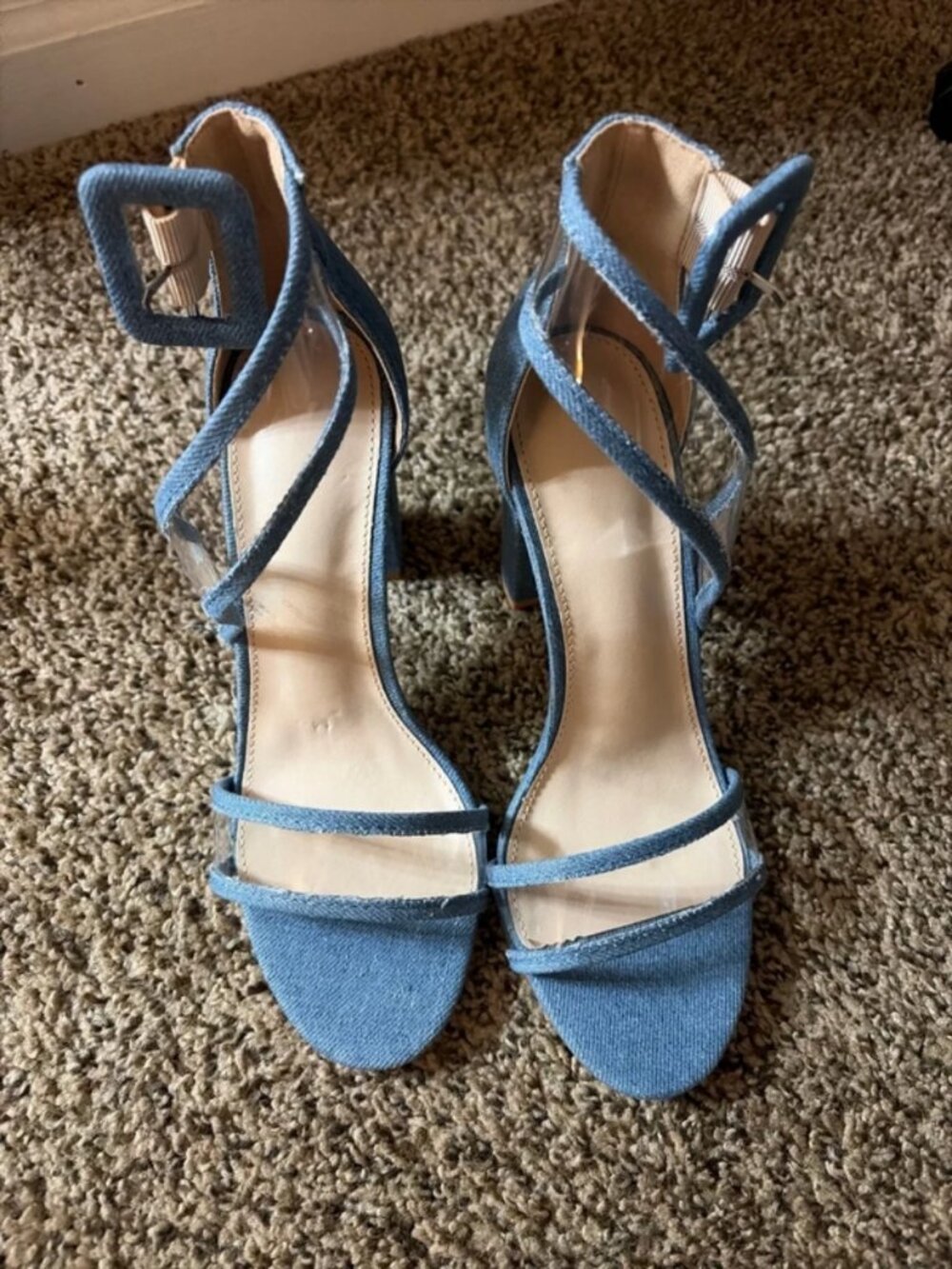 Blue and clear chunky heel